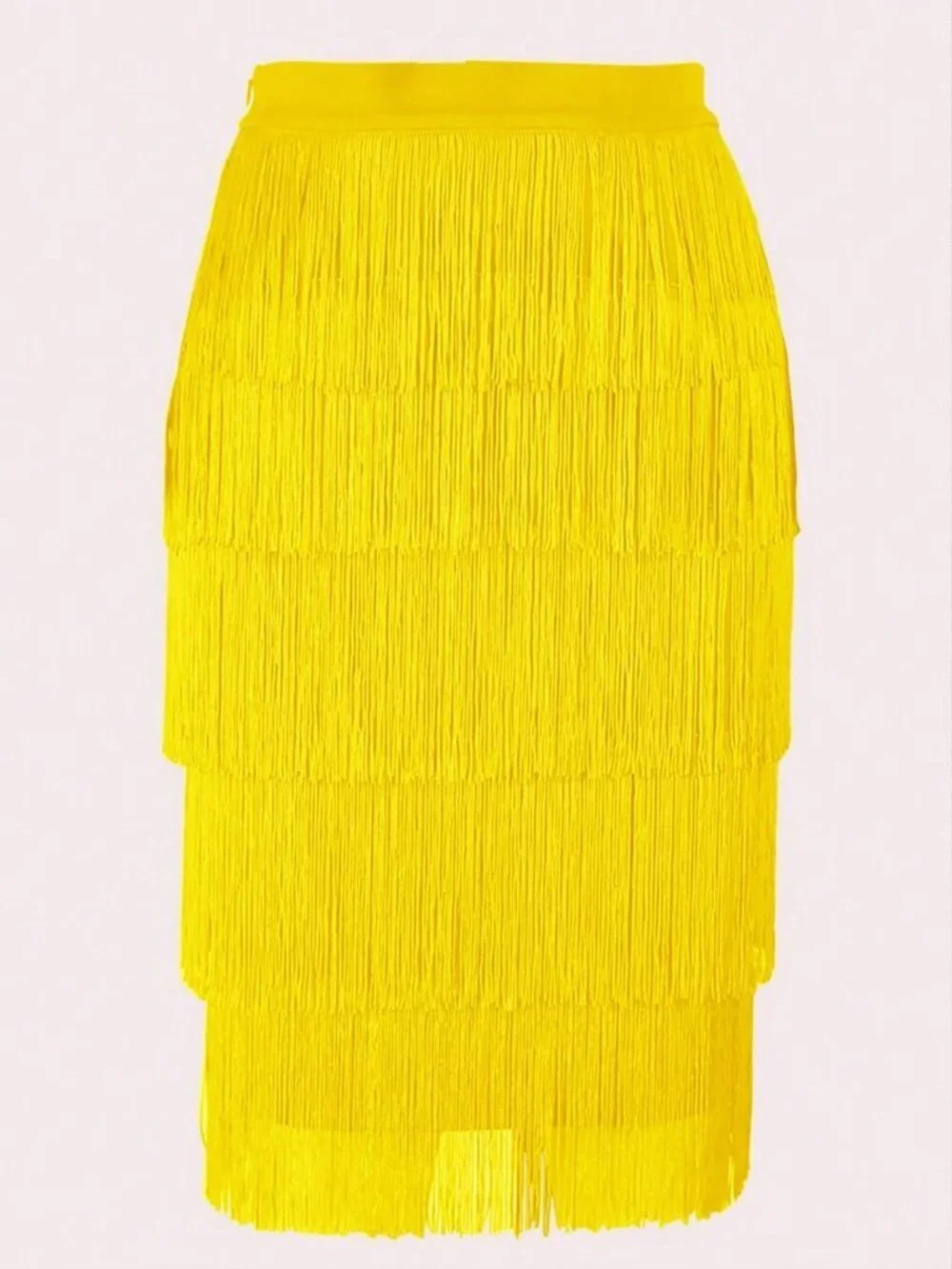 Yellow Elegant Women's Tassel Decor Straight Skirt